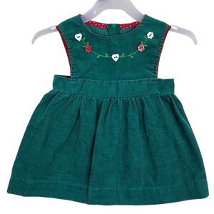 Ruth Scharf Vintage 80s Green Corduroy Dress Embroidered w Heart Buttons Sz 2T
